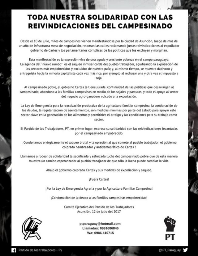 Comunicado de Apoyo a los reclamos de la Coordinadora Intersectorial
